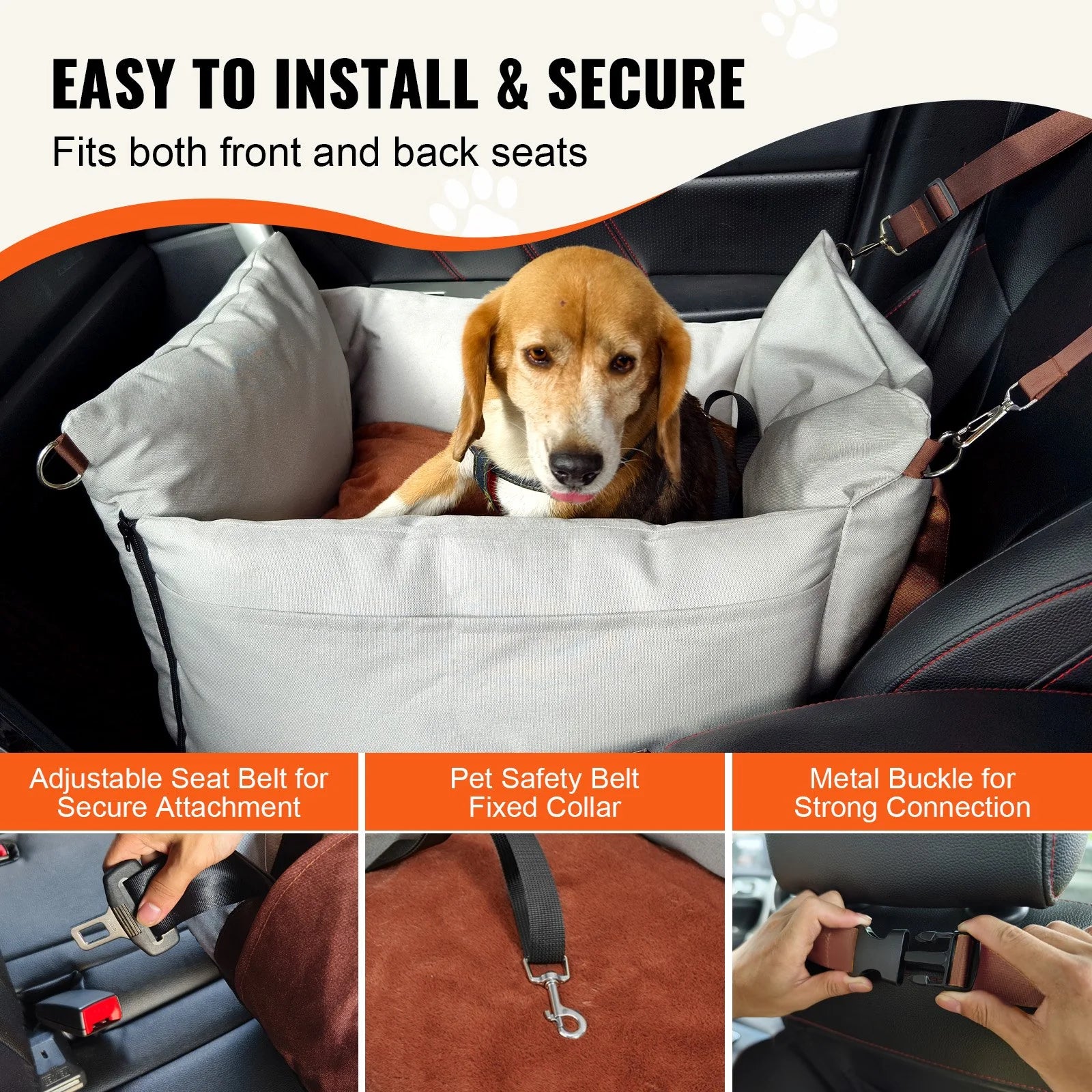 VEVOR Compact Dog Booster Car Seat - Safe & Cozy Pet Seat for Small Dogs up to 25 lbs - Gray