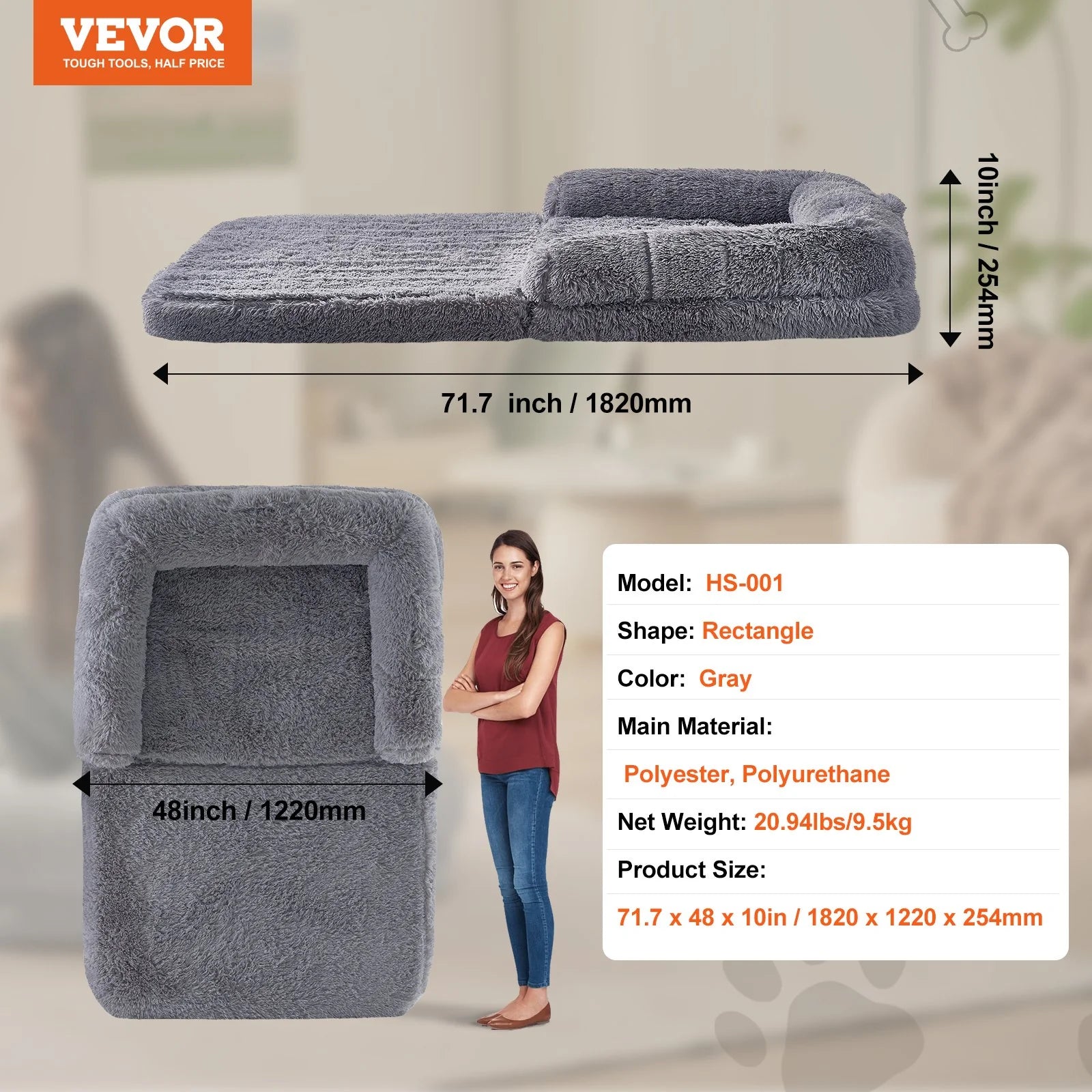 Large 72" x 48" VEVOR Human Dog Bed - Washable PV Velvet Comfort for Pets and Owners