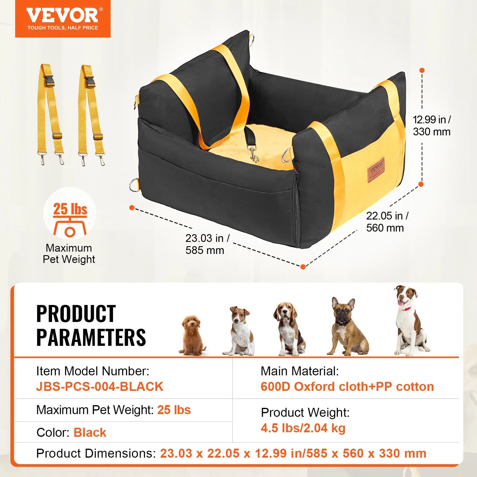 Premium VEVOR Dog Booster Car Seat - Safe & Comfortable Pet Seat for Small Dogs Up to 25lbs - Stylish Black Design