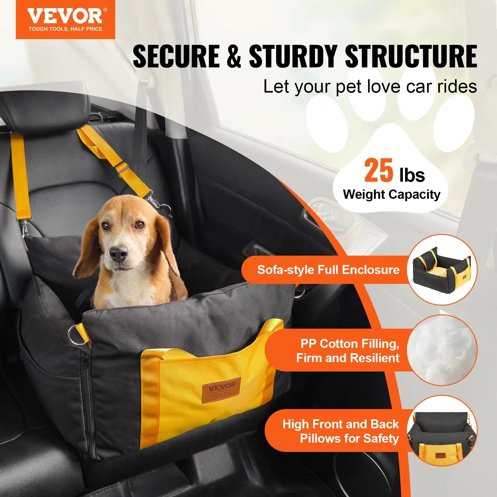 Premium VEVOR Dog Booster Car Seat - Safe & Comfortable Pet Seat for Small Dogs Up to 25lbs - Stylish Black Design