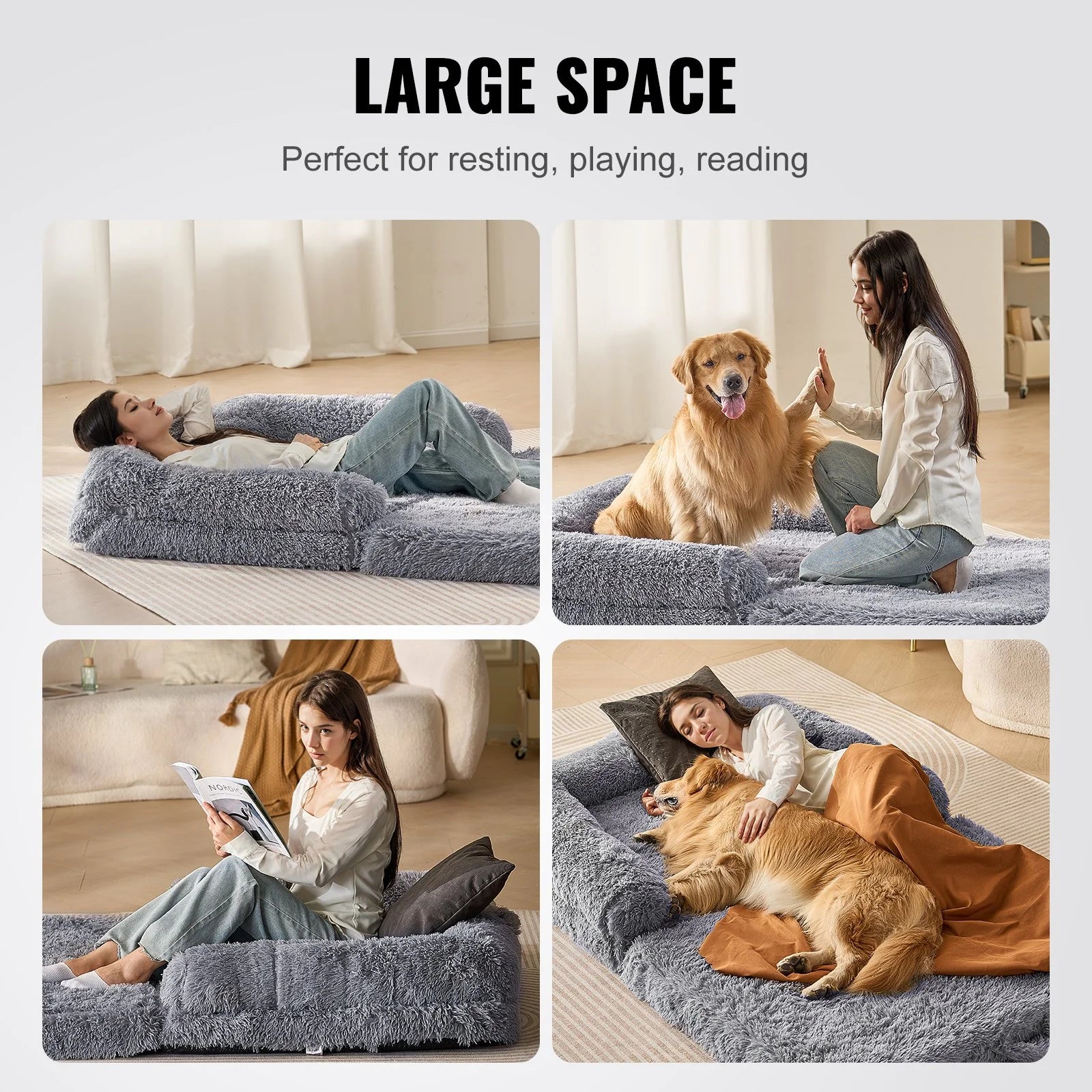 Large 72" x 48" VEVOR Human Dog Bed - Washable PV Velvet Comfort for Pets and Owners