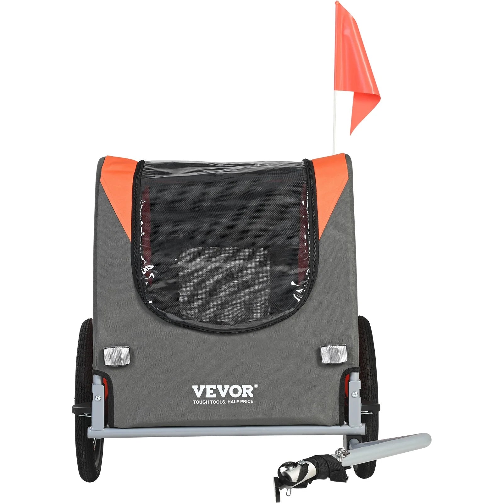 VEVOR Premium Dog Bike Trailer - Lightweight Pet Carrier for Biking, 66 Lbs Capacity, Easy-Fold Design, Quick Release Wheels & Reflectors, Collapsible for Storage - Orange/Gray