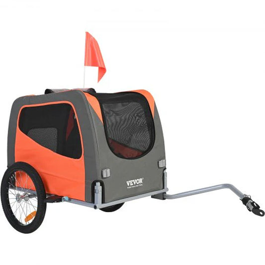 VEVOR Premium Dog Bike Trailer - Lightweight Pet Carrier for Biking, 66 Lbs Capacity, Easy-Fold Design, Quick Release Wheels & Reflectors, Collapsible for Storage - Orange/Gray