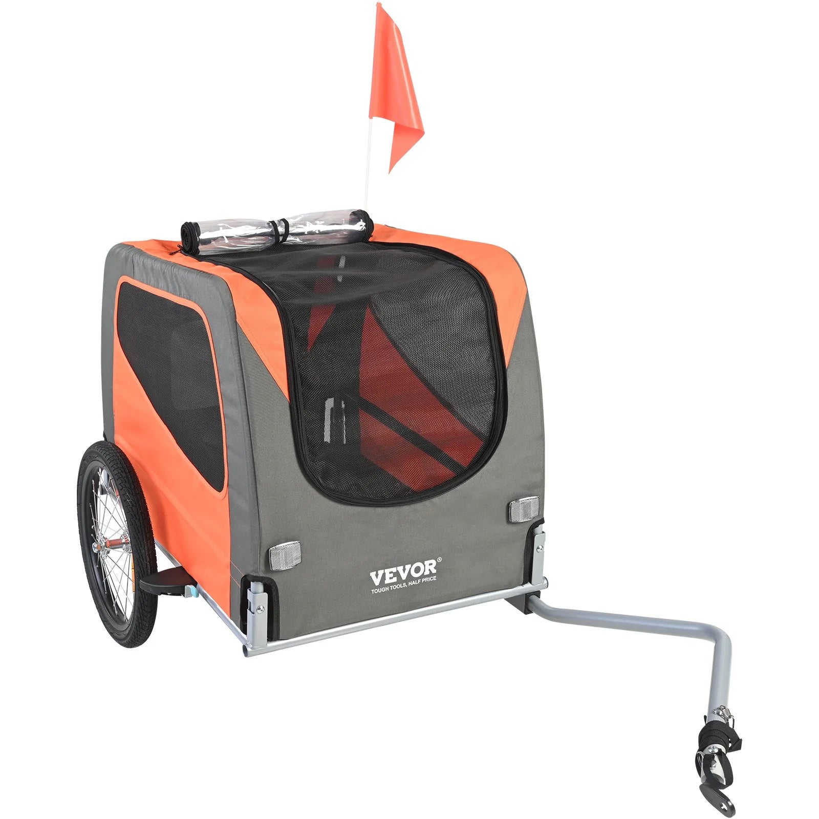 VEVOR Premium Dog Bike Trailer - Lightweight Pet Carrier for Biking, 66 Lbs Capacity, Easy-Fold Design, Quick Release Wheels & Reflectors, Collapsible for Storage - Orange/Gray