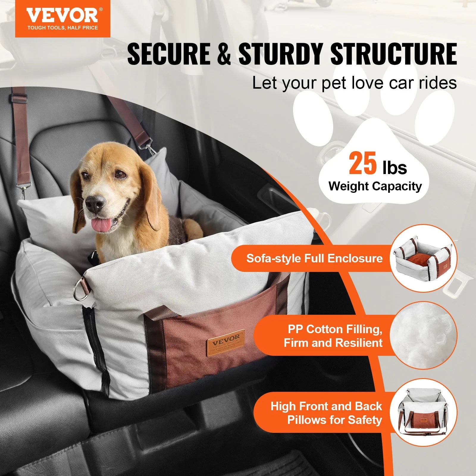 VEVOR Compact Dog Booster Car Seat - Safe & Cozy Pet Seat for Small Dogs up to 25 lbs - Gray