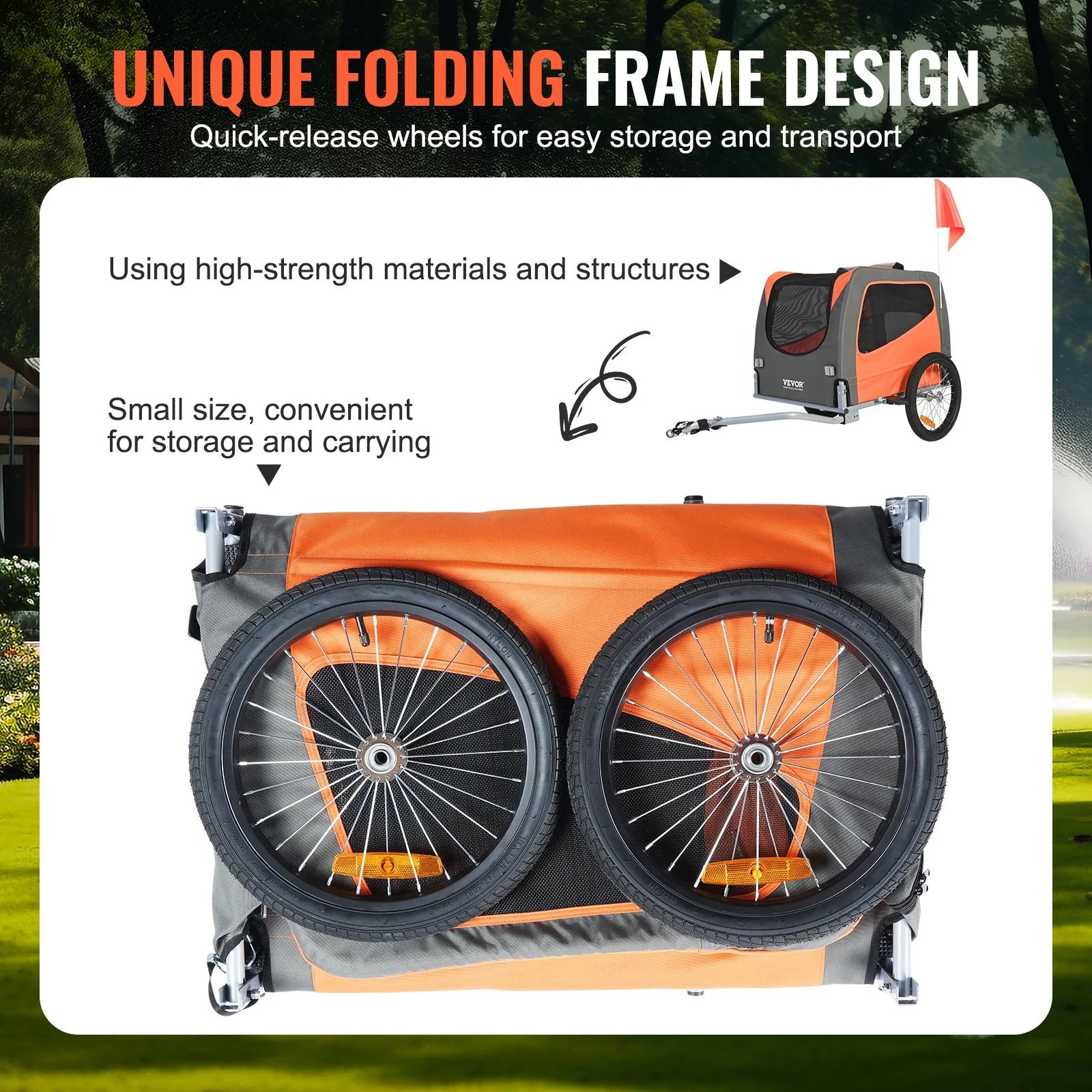 VEVOR Premium Dog Bike Trailer - Lightweight Pet Carrier for Biking, 66 Lbs Capacity, Easy-Fold Design, Quick Release Wheels & Reflectors, Collapsible for Storage - Orange/Gray
