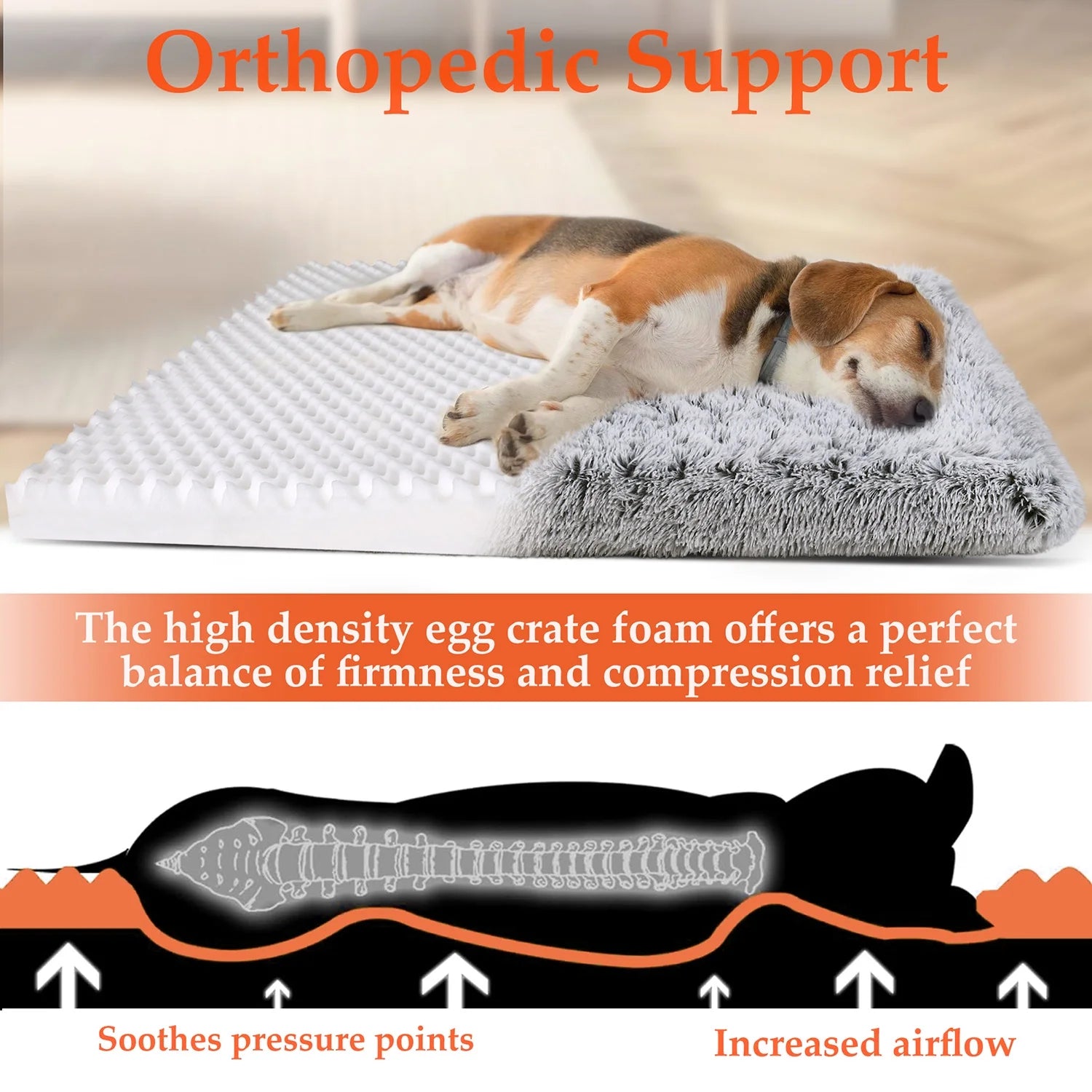 Cozy Orthopedic Dog Bed for Large and Medium Dogs - Washable Memory Foam Egg Crate Design, 36"x28", Plush and Calming, Gray